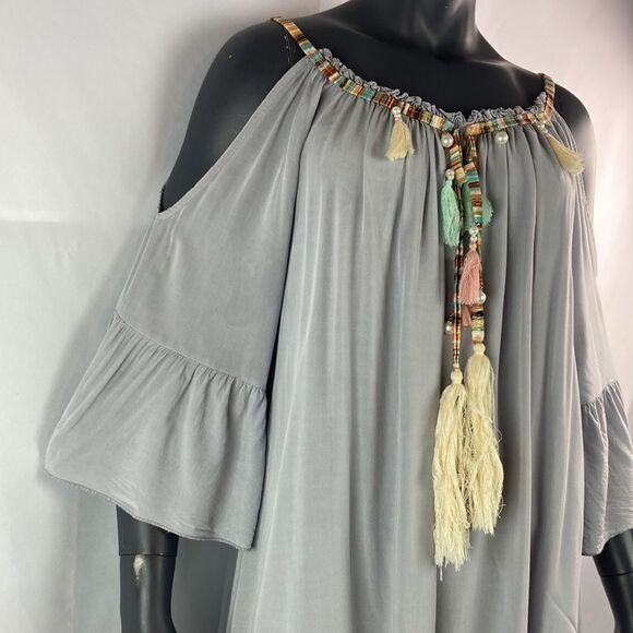Speciale Italian made gray dress with pearls and tassels - Picture 4 of 6